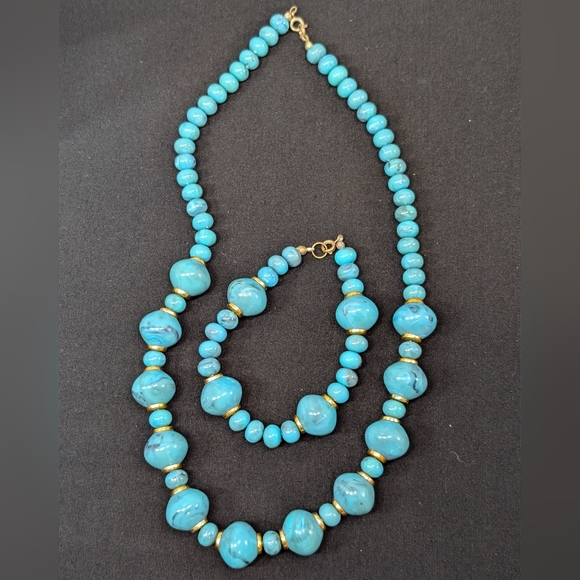 Vintage Teal & Gold Necklace & Bracelet Set - Picture 2 of 9
